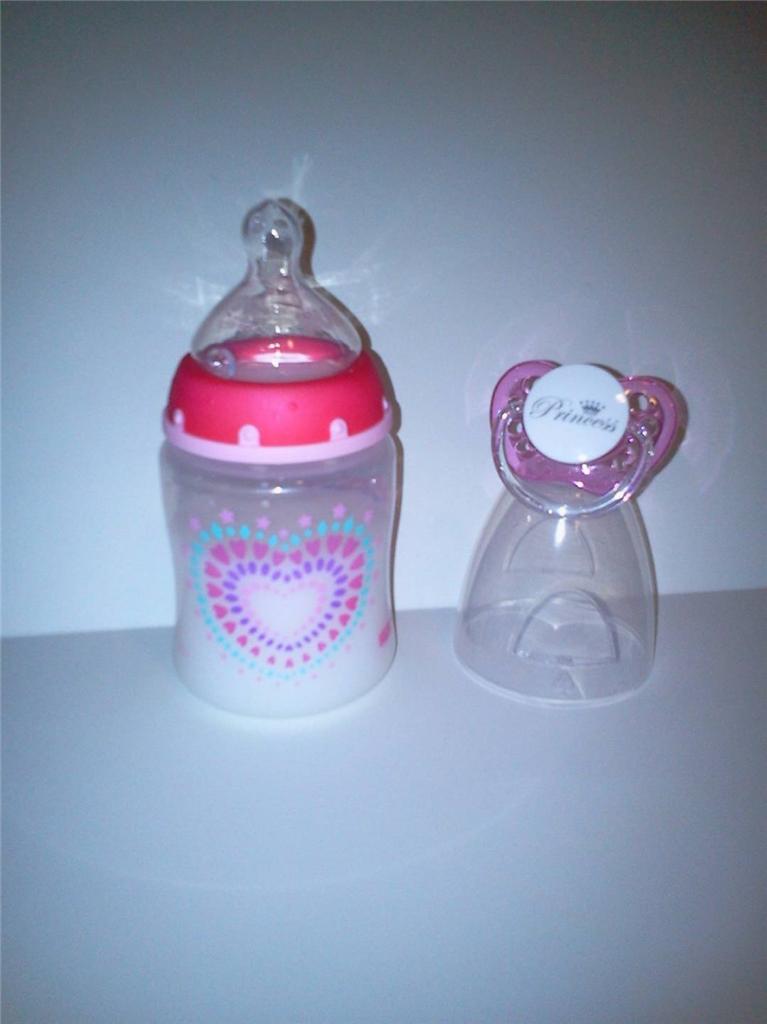 Reborn Baby Doll Bottle Set 5oz Faux Milk Pink Tie Dye + Pink Princess