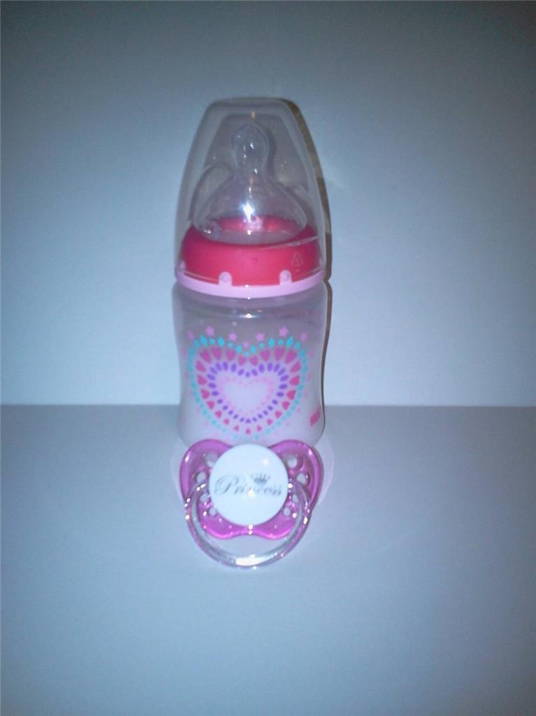 Reborn Baby Doll Bottle Set 5oz Faux Milk Pink Tie Dye + Pink Princess