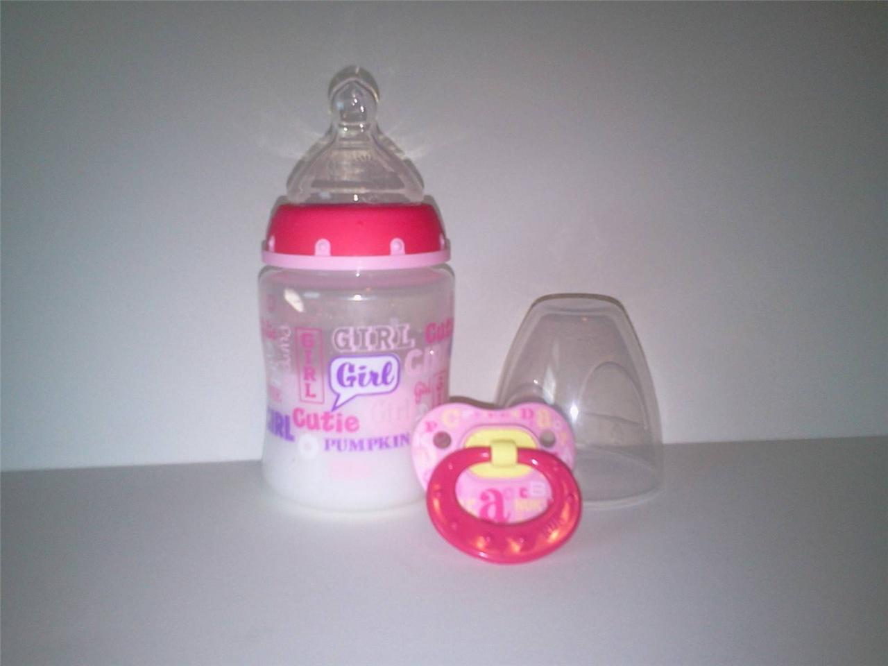Reborn Baby Doll Bottle Set 5oz Faux Milk Nuk Pink Baby Talk +