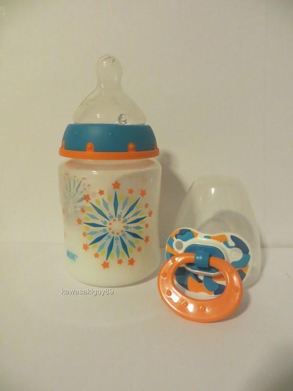 Reborn Baby Doll Bottle Set 5oz Fake Milk BOY + Coordinating Pacifier