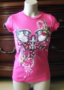 NEW BRIGHT FUSCHIA COTTON TEE SHIRT W/RHINESTONE SIZE S