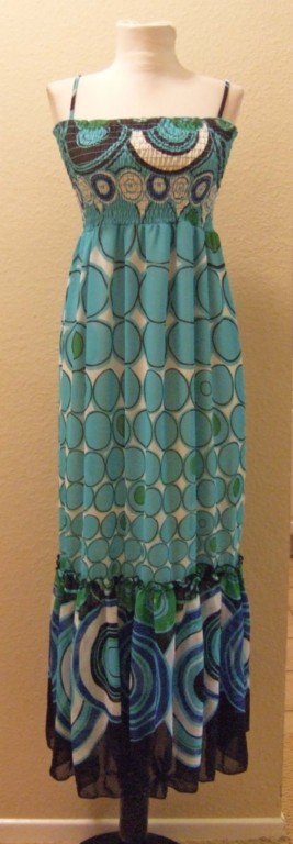 GORGEOUS AQUA//TURQUOISE SMOCKED MAXI DRESS W/RUFFLE M