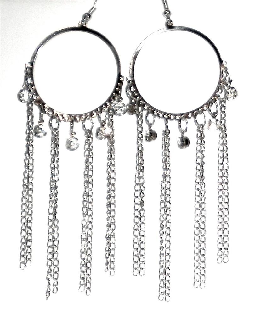 Circle Hoops Dangling Rhinestones & Chains Earrings * U Pick eBay