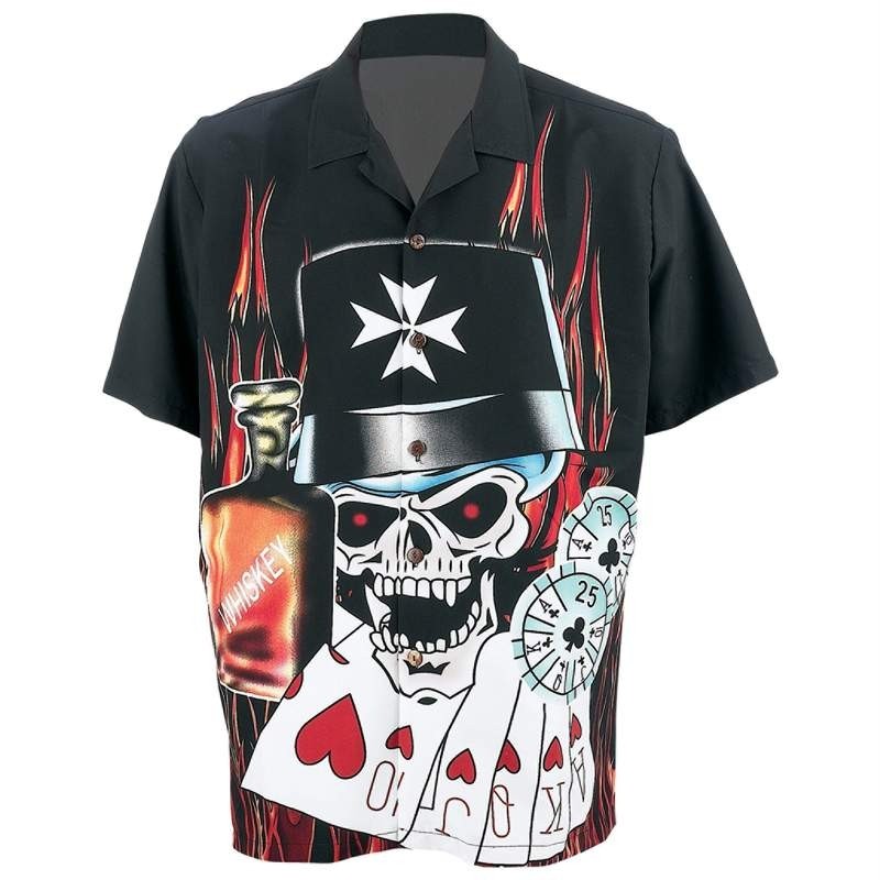 black bowling shirt with flames