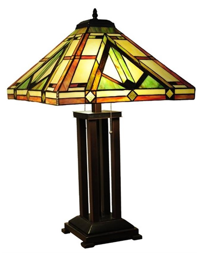 MISSION TIFFANY STYLE LIGHTED BASE TABLE LAMP STAINED GLASS 15" Shade 18019