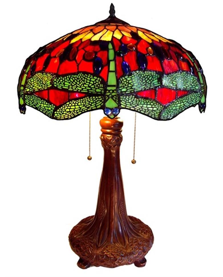 RED DRAGONFLY TIFFANY STYLE TABLE LAMP STAINED GLASS 18" Shade 1049DR18