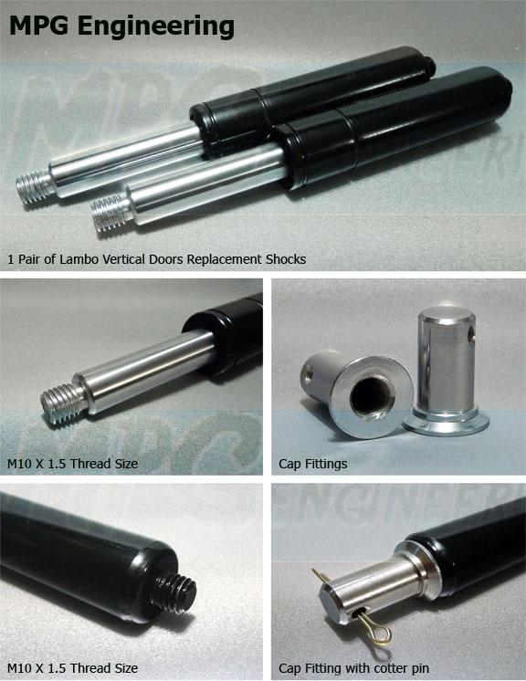 2 (A Pair) 600 lbs M10 x 1.5 Lambo Vertical Door Gas Shock With End Cap
