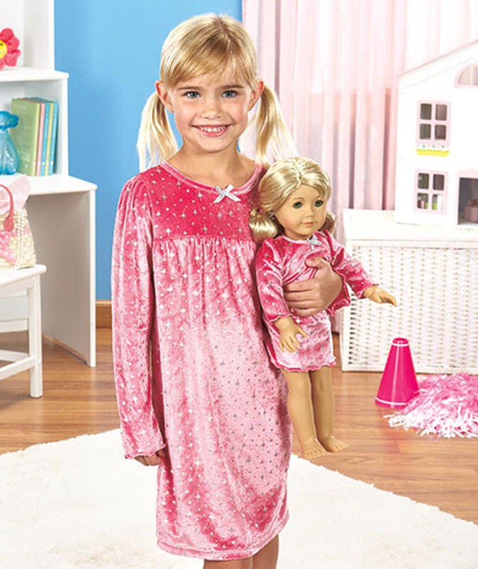 Matching Girl & 18" Doll Nightgowns IN STOCK Pink Pajamas Fits American
