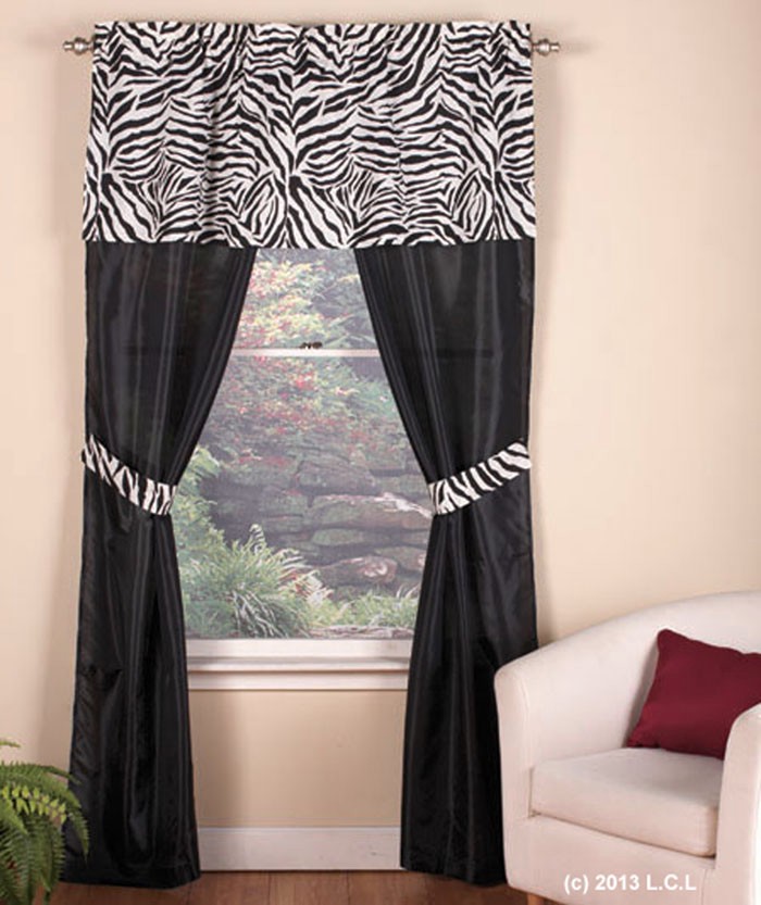 Zebra Curtain Set IN STOCK Animal Print Black White Valance Panels Safari