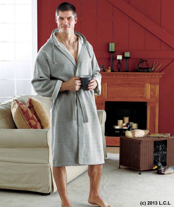 Men's Hooded Robe IN STOCK Gray xl/xxl (42/48) Warm Lounge Bathrobe