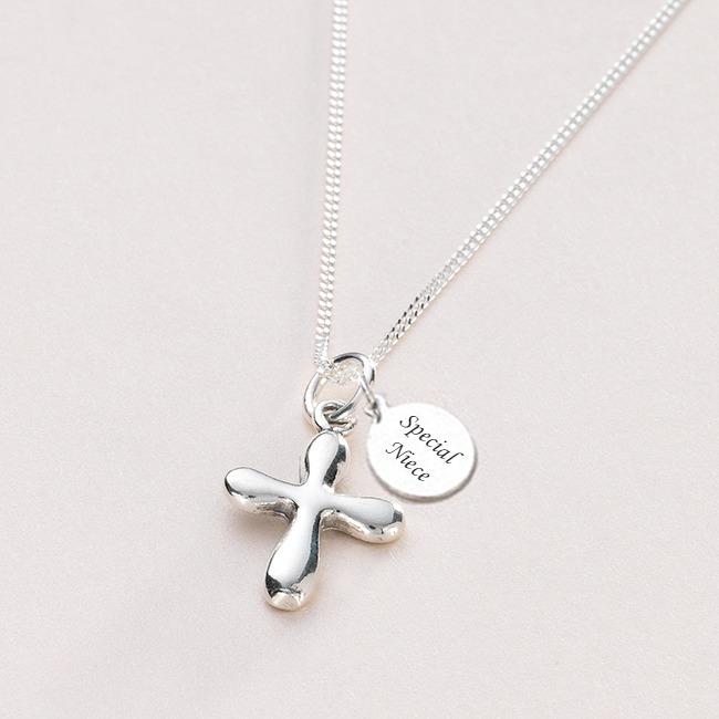 Engraved Silver Cross Necklace. Personalised for Baptism, Christening