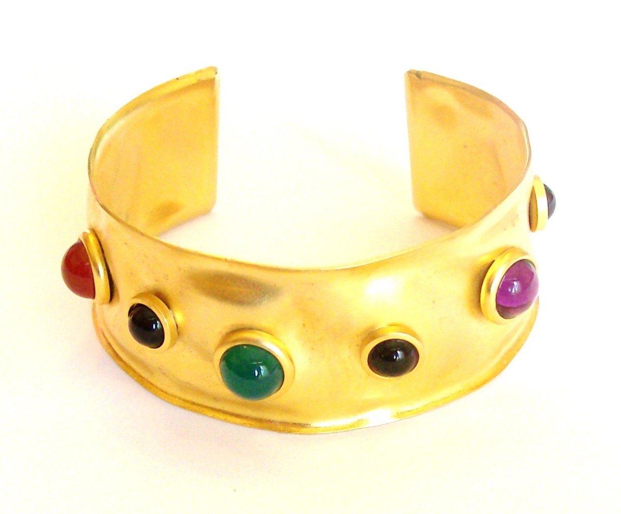G.N. Buonanno Hammered Gold Tone-Cabochon Cuff c. 1980