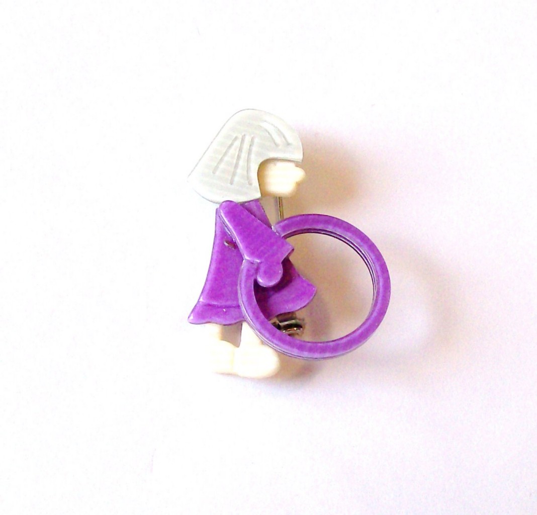 Lea Stein Paris Celluloid Girl w/ a Hoop Pin c. 90