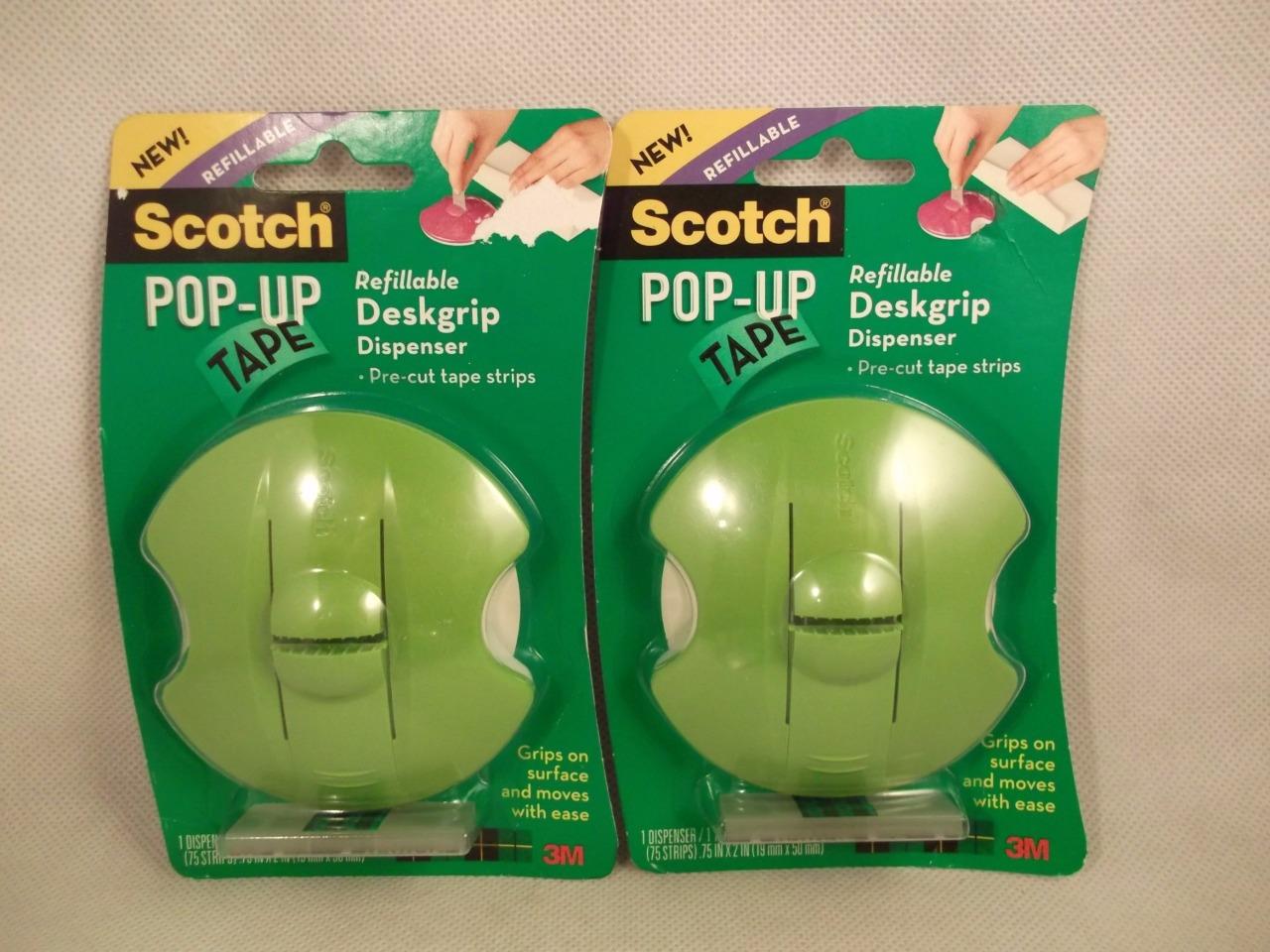 2 Scotch Pop Up Tape Deskgrip Dispenser W/ 75 Pre Cut Strips COLOR