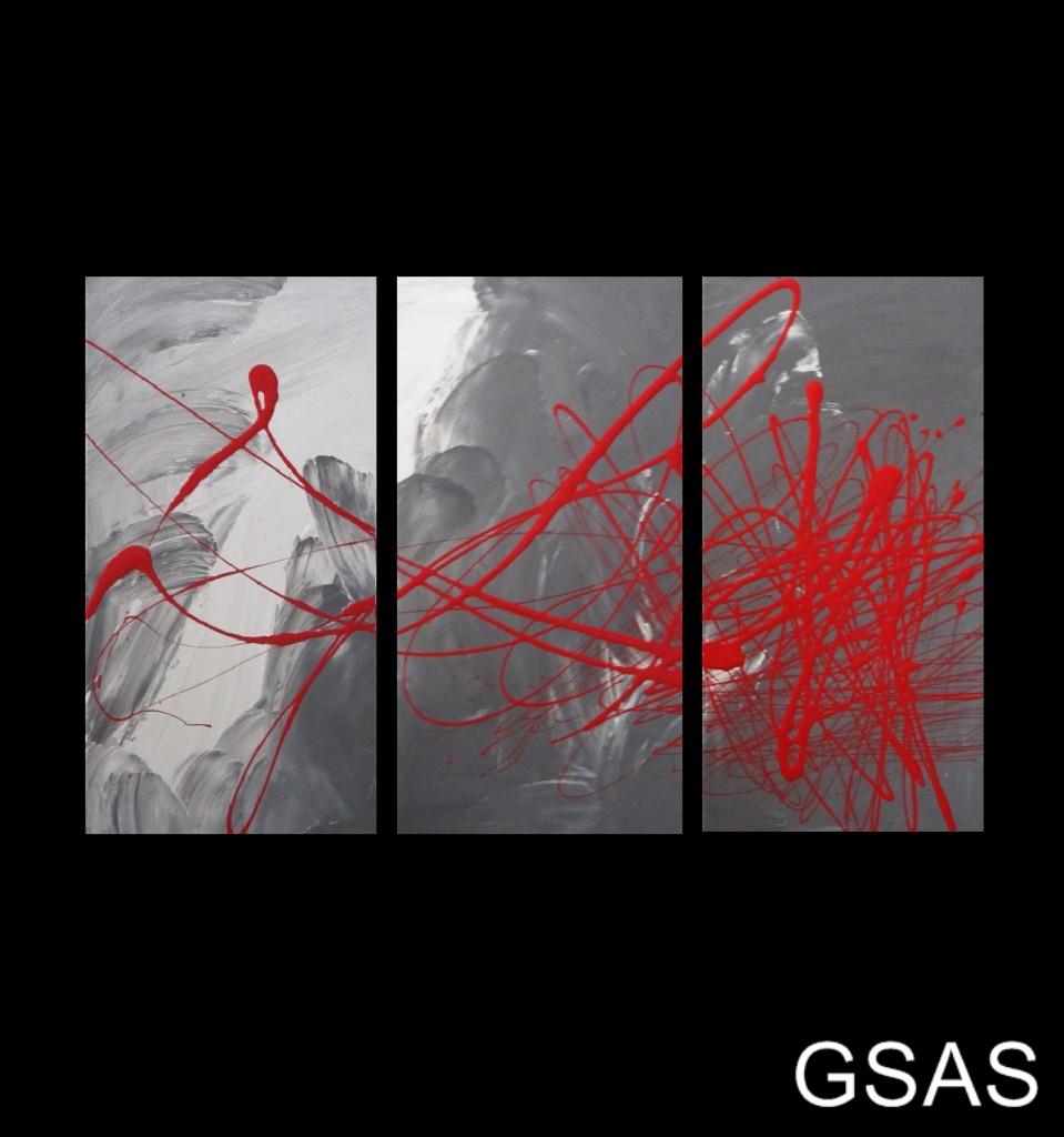 3 ABSTRACT CANVAS PAINTING red grey . Modern wall art artwork eBay
