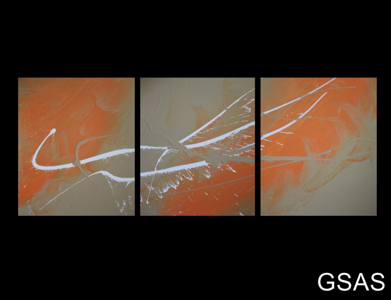 3 ABSTRACT CANVAS PAINTING caramel brown burnt orange. Modern wall art