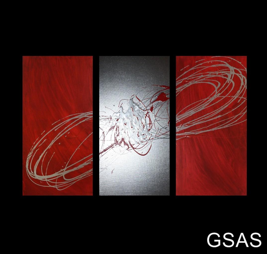 3 ABSTRACT CANVAS PAINTING red silver. Modern wall art artwork eBay