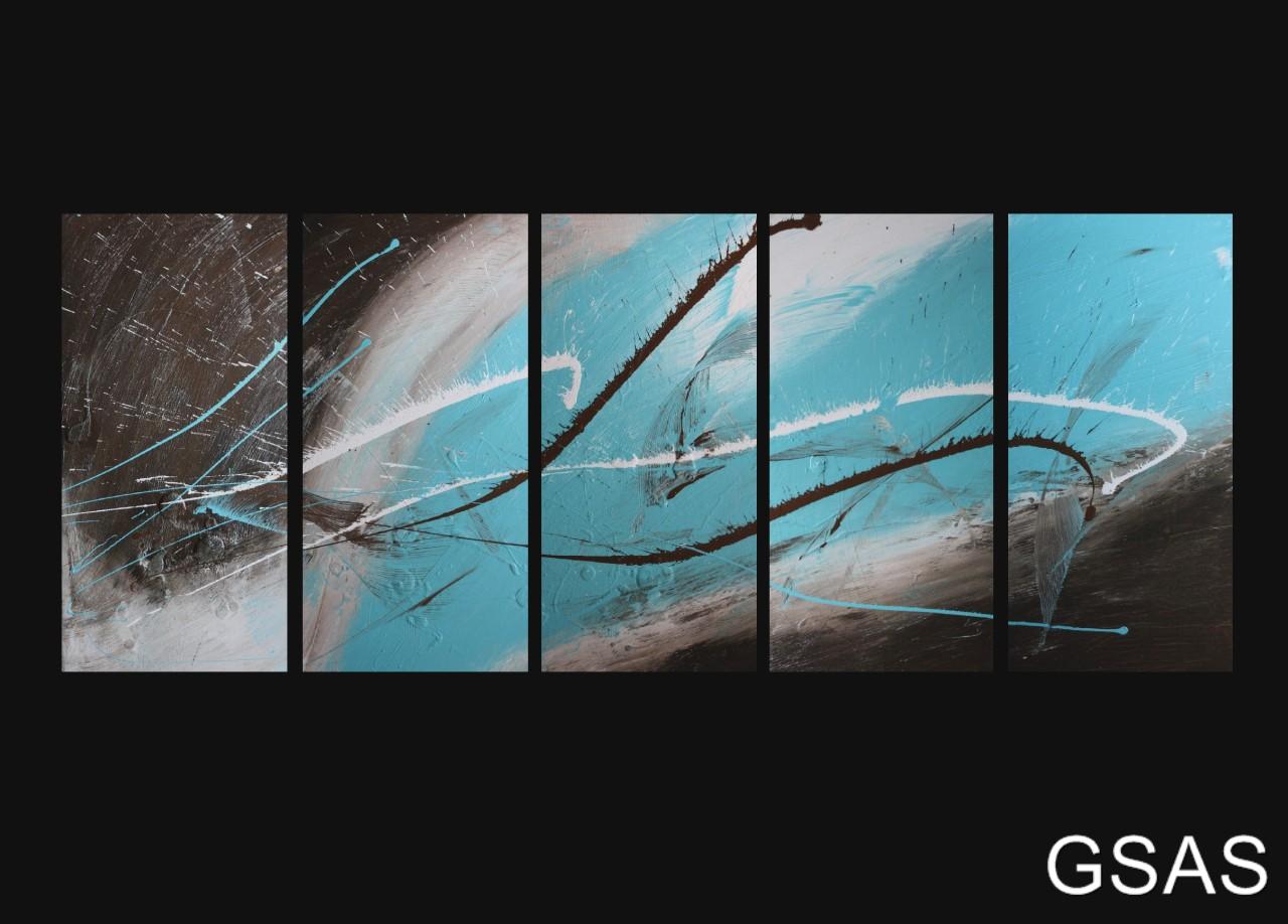 5 ABSTRACT CANVAS PAINTING turquoise and brown. Modern ...