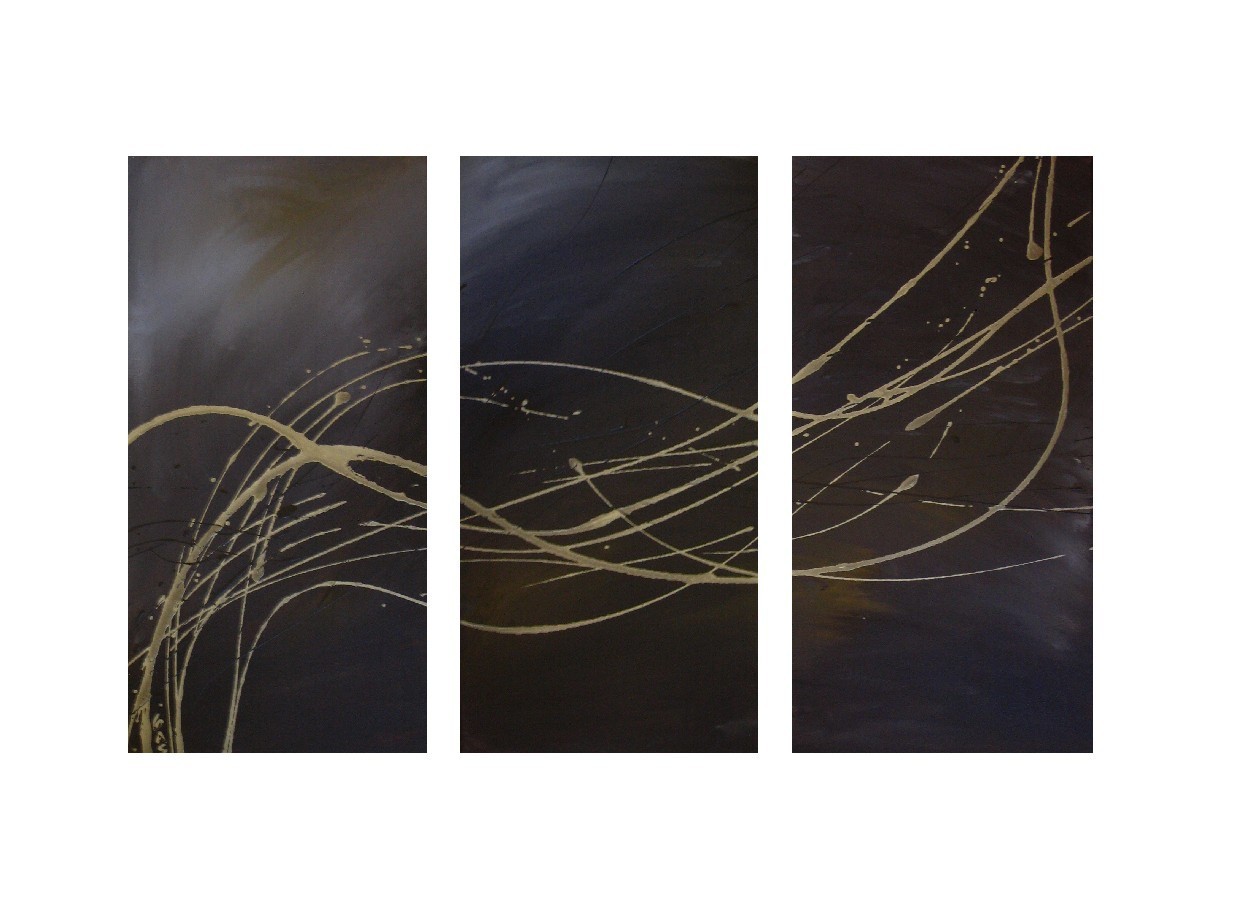 3 ABSTRACT CANVAS PAINTING brown and gold. Modern wall art artwork