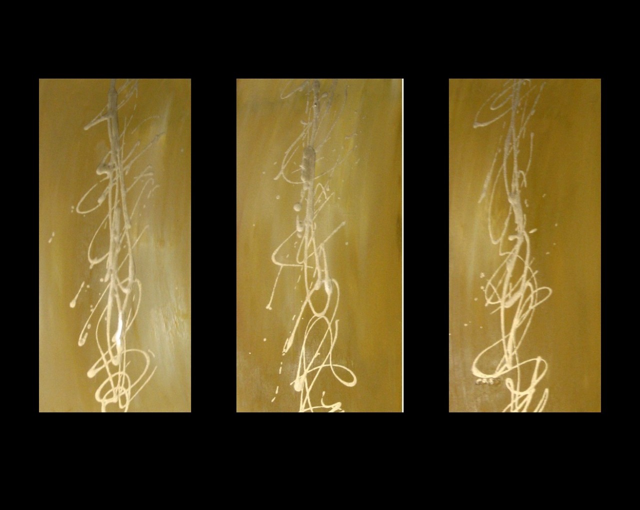 3 ABSTRACT CANVAS PAINTING yellow ochre gold. Modern wall art artwork