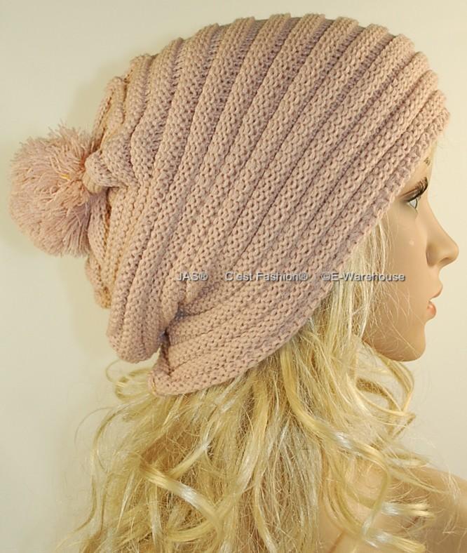 Knit Hat Cap Beanie Slouchy Baggy Rasta POM POM Ribbed eBay