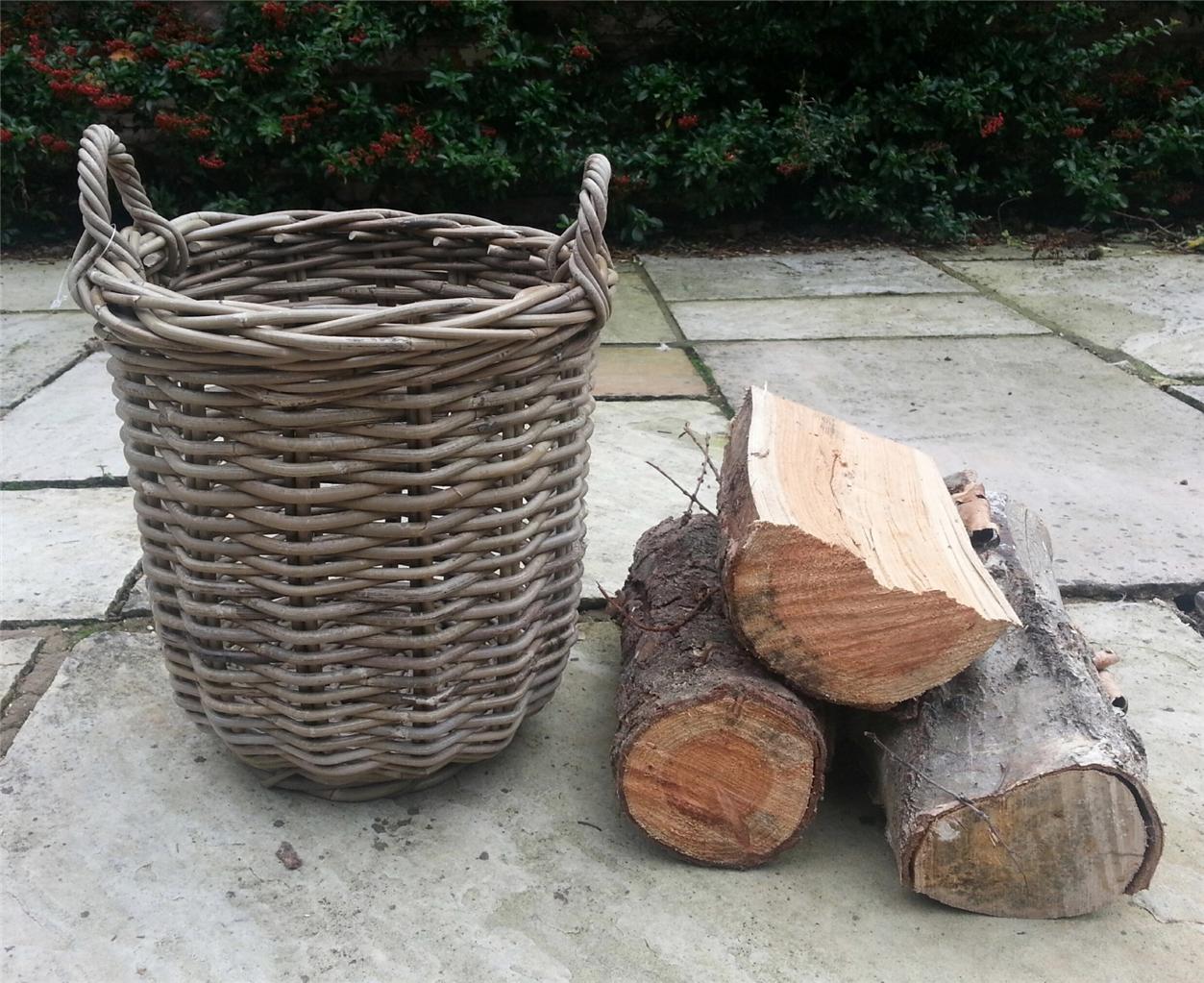Heavy Duty Rattan Log Basket With Sturdy Handles Round Various Sizes
