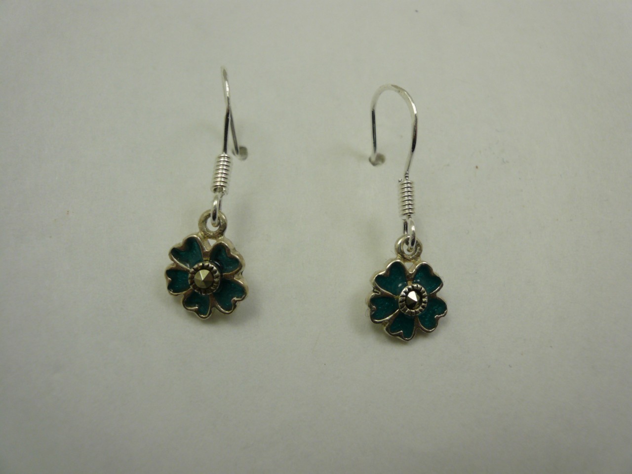 Sterling silver dangle flower earrings - silver flower earrings dangle blue