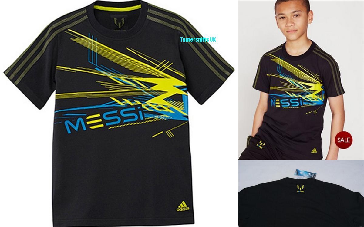 ADIDAS MESSI GRAPHIC TEE JUNIOR BOYS KIDS T-SHIRT BLACK LIME RRP £19.99