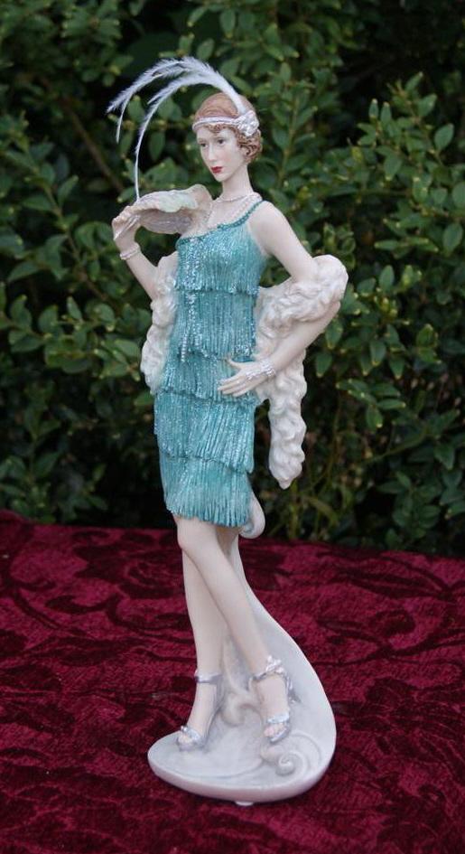 Art Deco Roaring 1920s & Charleston Lady Azure & Aqua Figurines By