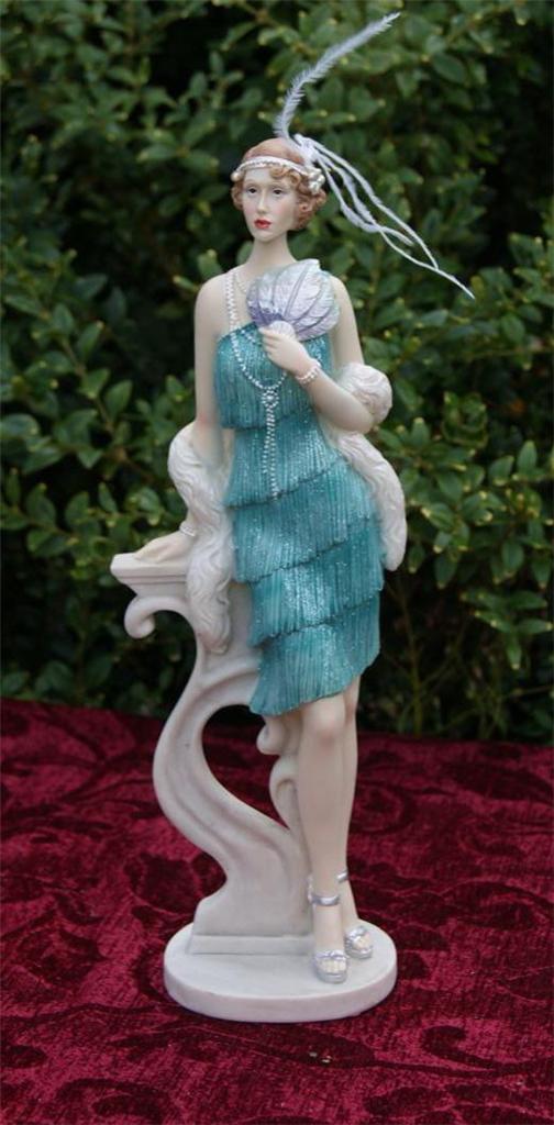 Art Deco Roaring 1920s & Charleston Lady Azure & Aqua Figurines By