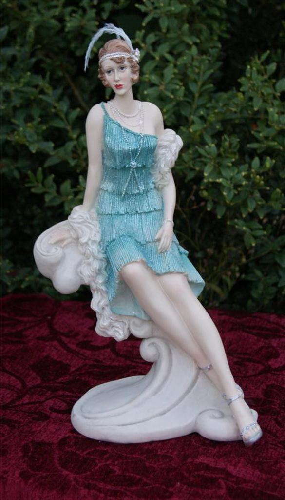Art Deco Roaring 1920s & Charleston Lady Azure & Aqua Figurines By