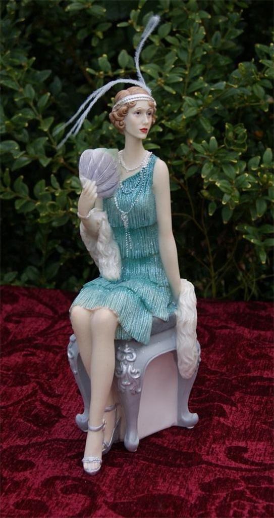 Art Deco Roaring 1920s & Charleston Lady Azure & Aqua Figurines By
