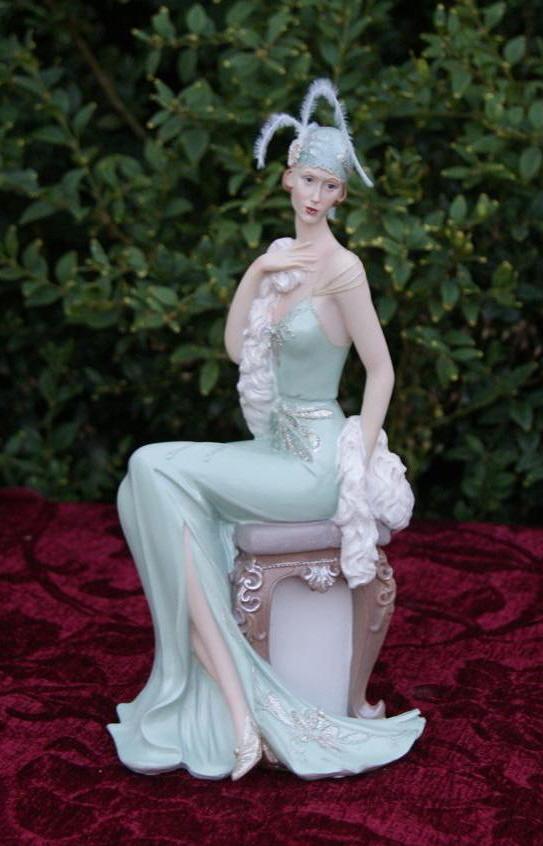 Art Deco Roaring 1920s & Charleston Lady Azure & Aqua Figurines By
