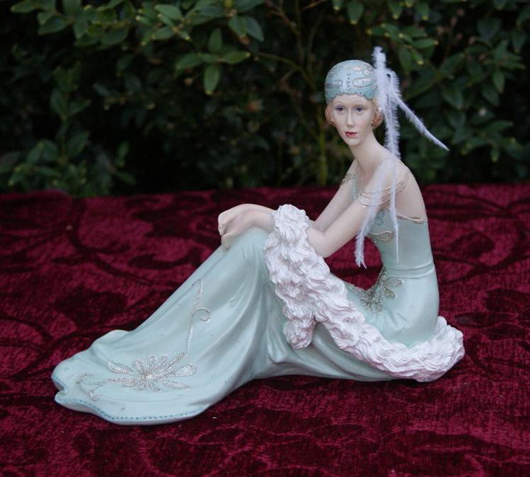 Art Deco Roaring 1920s & Charleston Lady Azure & Aqua Figurines By