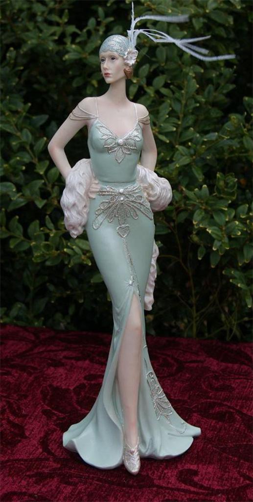 Art Deco Roaring 1920s & Charleston Lady Azure & Aqua Figurines By