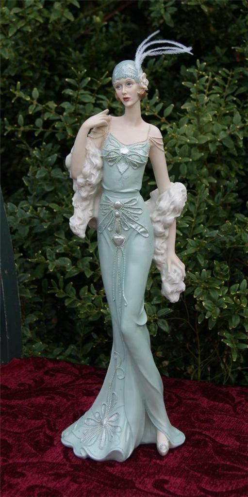 Art Deco Roaring 1920s & Charleston Lady Azure & Aqua Figurines By