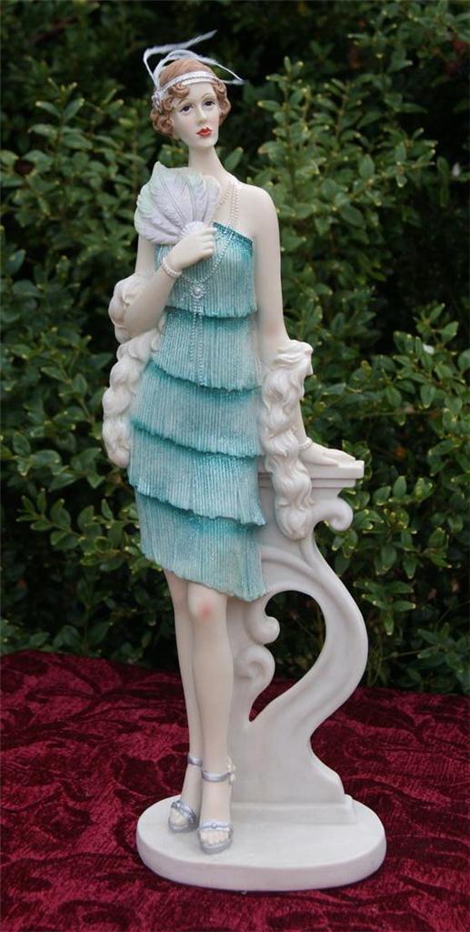 Art Deco Roaring 1920s & Charleston Lady Azure & Aqua Figurines By