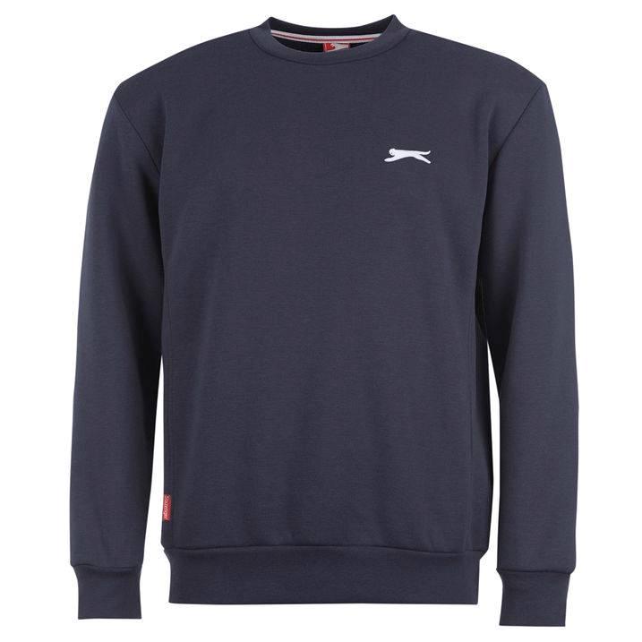 Slazenger Mens Sweatshirt Crew Neck Fleece Jumper Charcoal Grey Navy