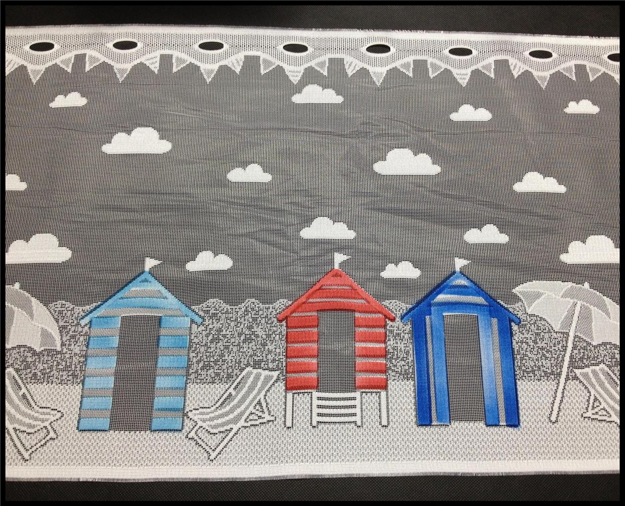 BEACH HUTS CAFE NET CURTAIN Available in 12" 18" & 24" Drops eBay