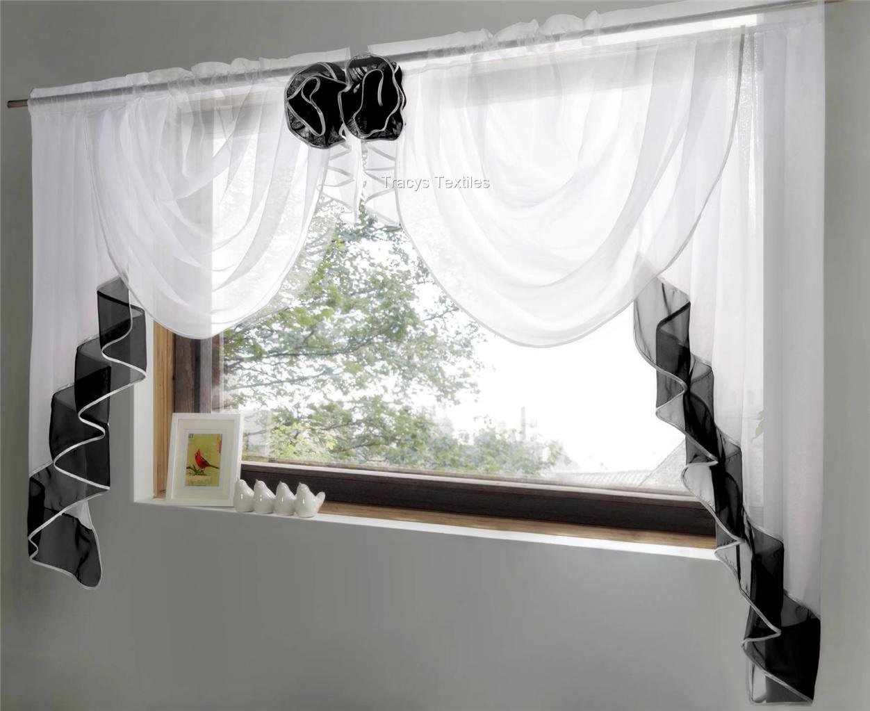 PRETTY ROSETTE VOILE SWAG & TAIL CURTAIN WINDOW SET Many Sizes