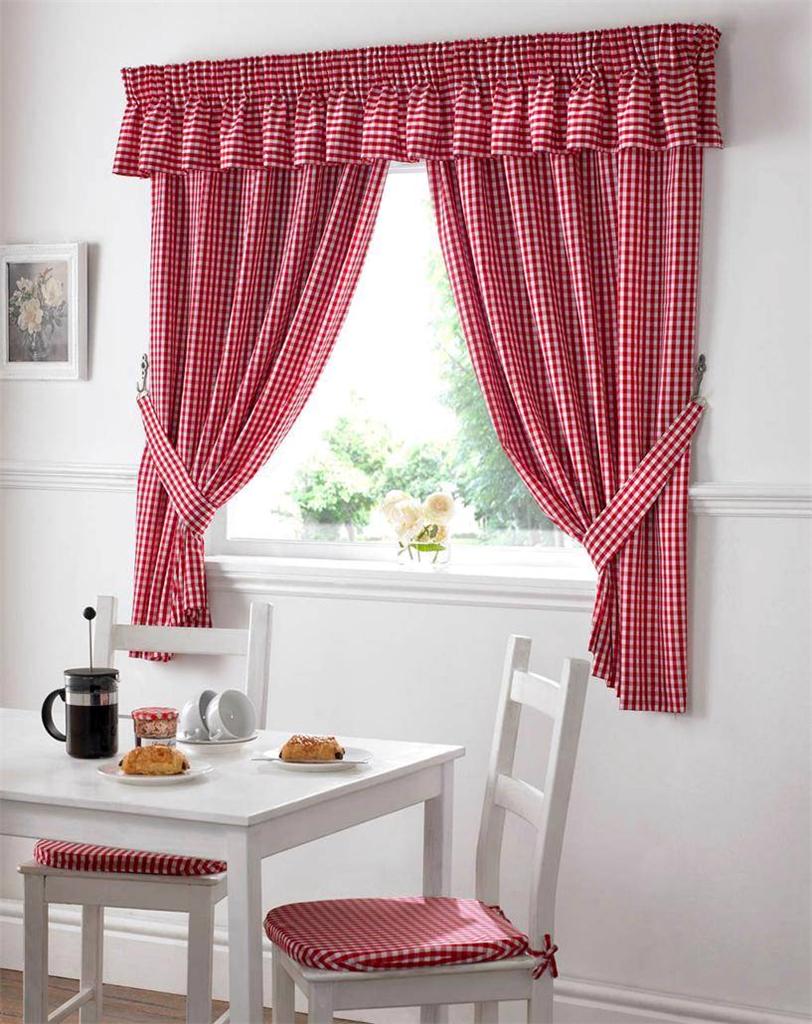 GINGHAM CHECK KITCHEN CURTAIN FREE Tiebacks Many Colours & Sizes eBay