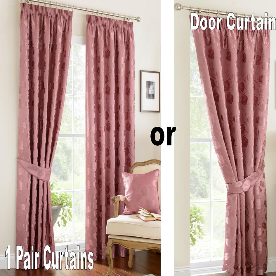 VINTAGE LINBY PENCIL PLEAT LINED CURTAINS Green Gold Ivory Mauve Rose