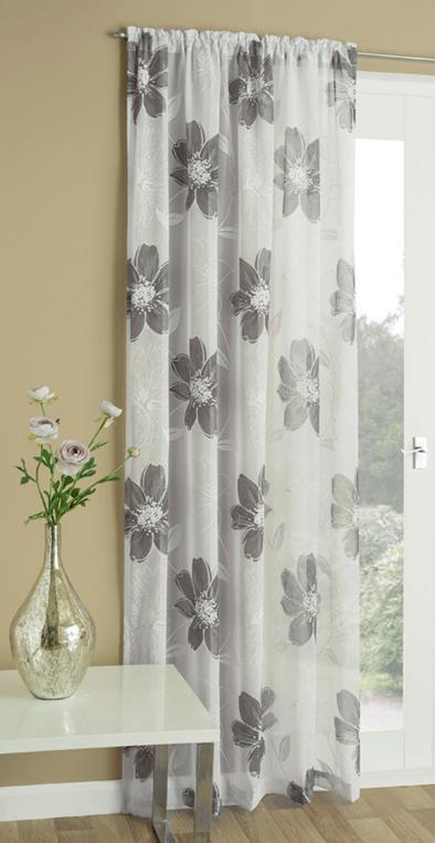 Peony White Linen Like Sheer Voile Curtain Panel Grey