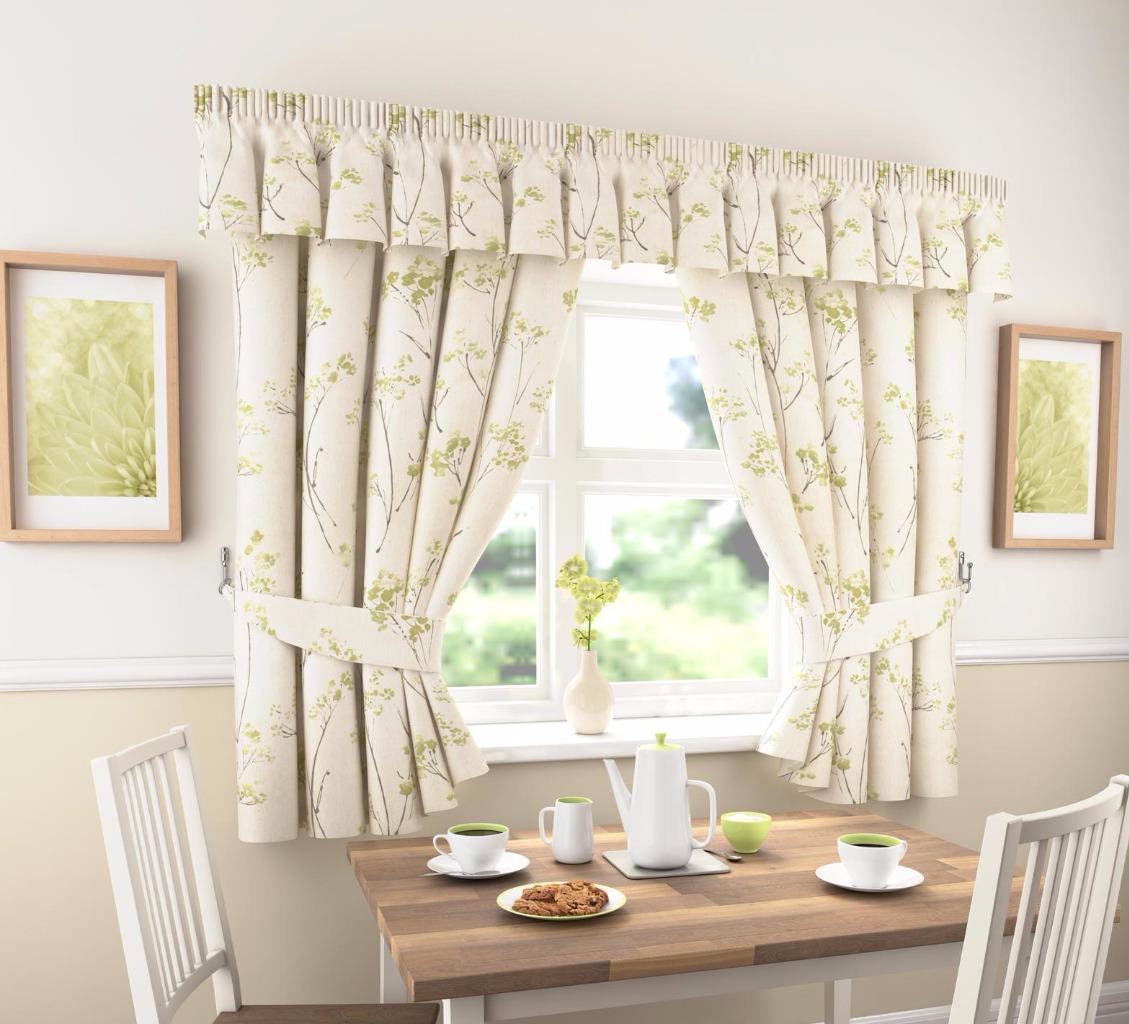 LYDIA THICK PLAIN FLORAL KITCHEN CURTAINS OR PELMET Many Sizes