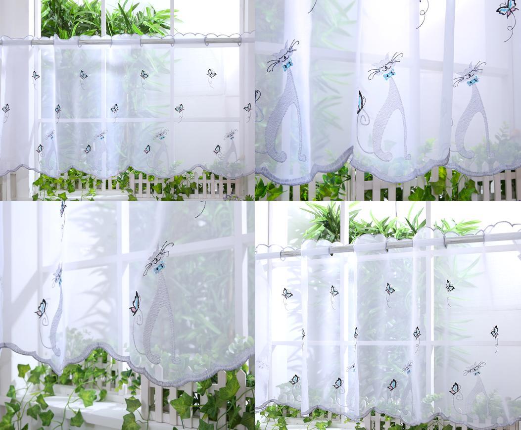 Voile Cafe Net Curtain Panel D21 Cute Cats 12 18 24 Drop Voile Cafe Net Curtain Panel D21 Cute Cats