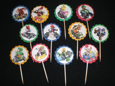 24 SUPER MARIO KART BIRTHDAY PARTY CUPCAKE TOPPERS 3-D