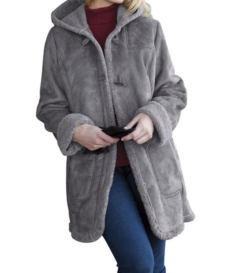 Ladies Women 039 s Winter Faux Shearling Sherpa Trimtoggle Coat Jacket PLUS1X 2X 3X eBay