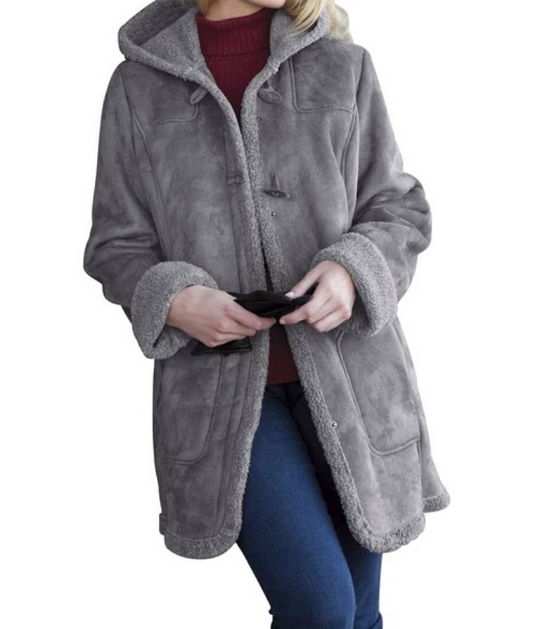 ladies women's winter Faux Shearling sherpa trimToggle Coat jacket