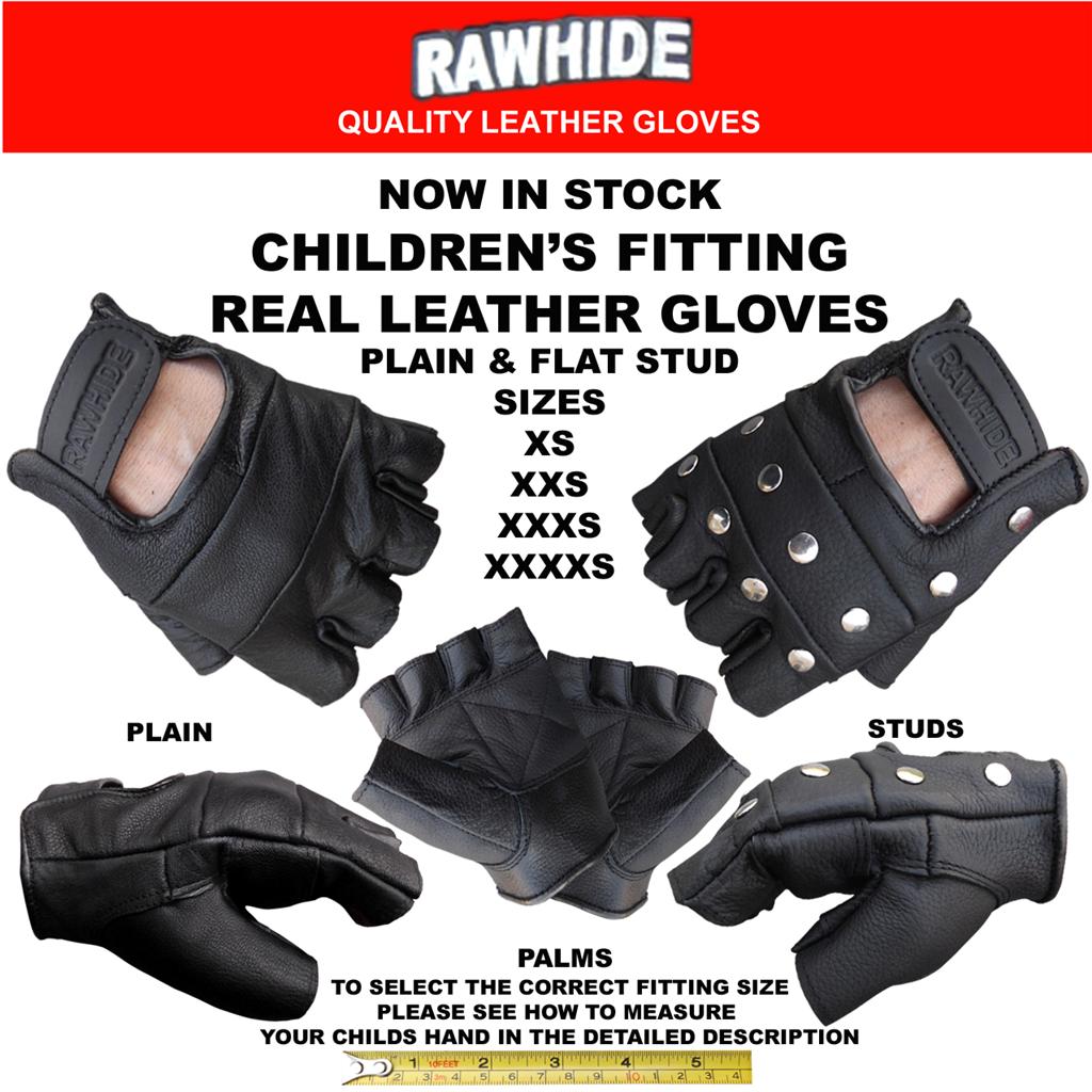CHILDREN'S REAL LEATHER FINGERLESS GLOVES STUDDED OR PLAIN SIZE 4XS 3XS