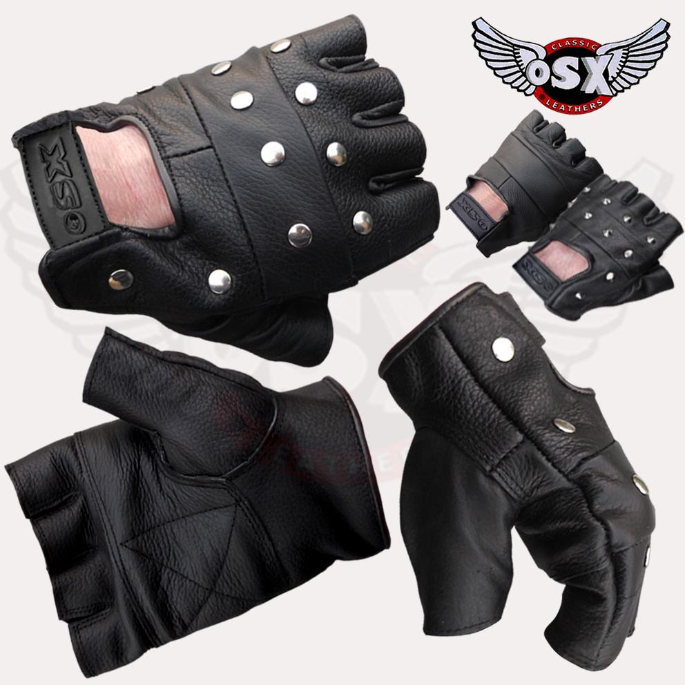 Leather Fingerless Gloves Biker Driving Cycling Wheelchair OSX Rawhide